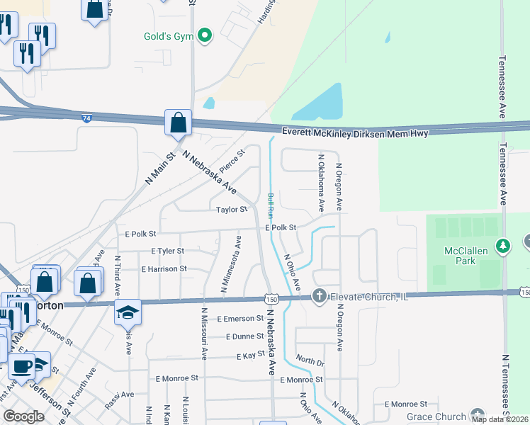 map of restaurants, bars, coffee shops, grocery stores, and more near 601-699 North Nebraska Avenue in Morton