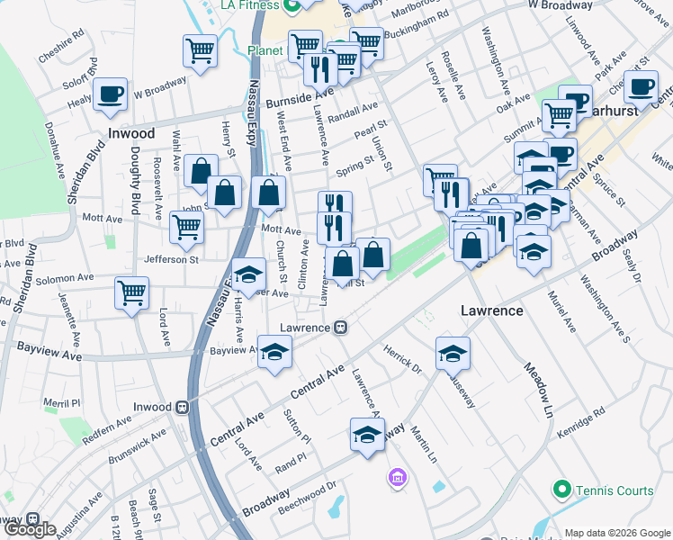 map of restaurants, bars, coffee shops, grocery stores, and more near 212 Mill Street in Lawrence