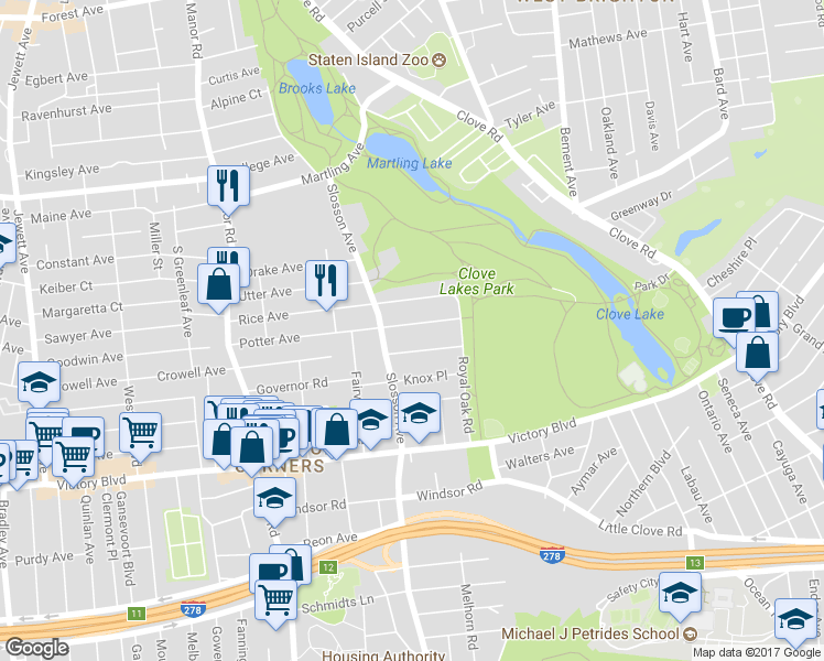 map of restaurants, bars, coffee shops, grocery stores, and more near 54 Potter Avenue in Staten Island