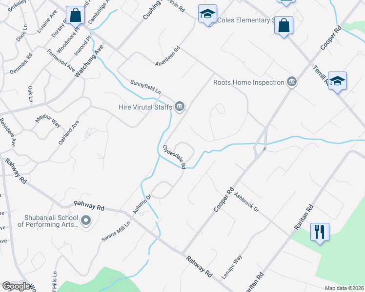 map of restaurants, bars, coffee shops, grocery stores, and more near 17 Treeview Cir in Scotch Plains