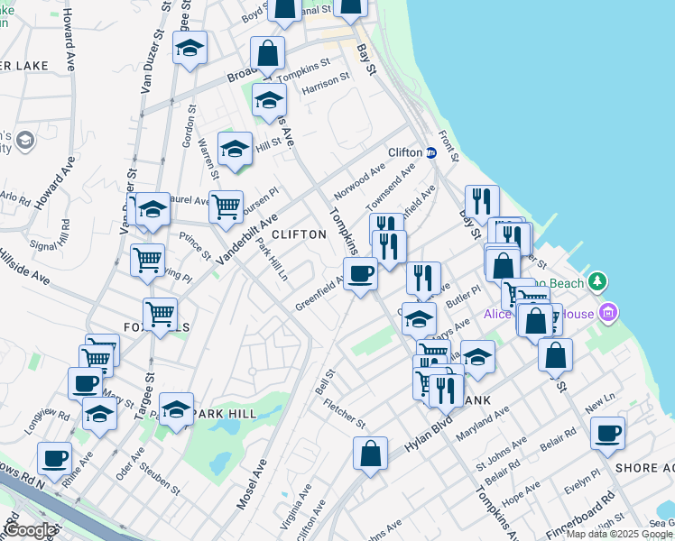 map of restaurants, bars, coffee shops, grocery stores, and more near 118 Kimberly Lane in Staten Island