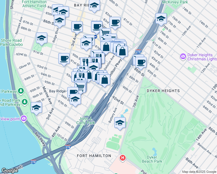 map of restaurants, bars, coffee shops, grocery stores, and more near 134 Gatling Place in Brooklyn