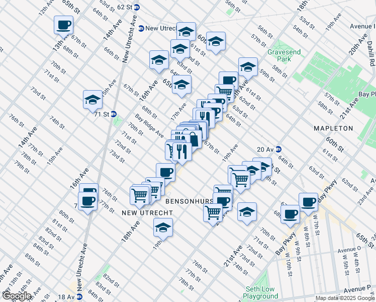 map of restaurants, bars, coffee shops, grocery stores, and more near 6816 18th Avenue in Brooklyn