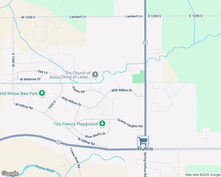 map of restaurants, bars, coffee shops, grocery stores, and more near 259 Wild Willow Drive in Kamas