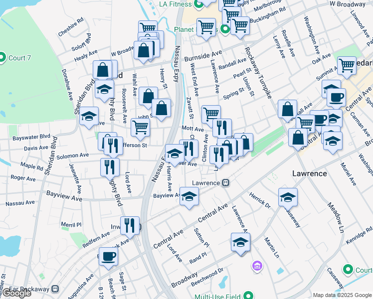 map of restaurants, bars, coffee shops, grocery stores, and more near 90 Henry Street in Inwood