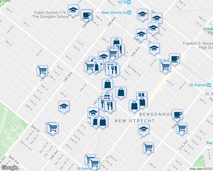 map of restaurants, bars, coffee shops, grocery stores, and more near in Brooklyn