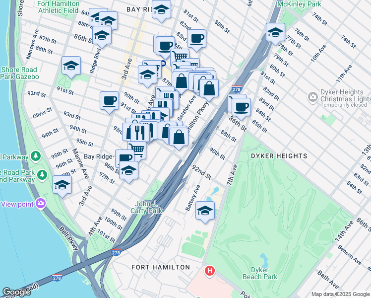 map of restaurants, bars, coffee shops, grocery stores, and more near 144 Gatling Place in Brooklyn