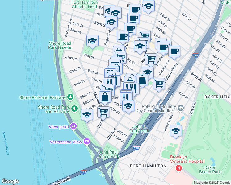 map of restaurants, bars, coffee shops, grocery stores, and more near 329 95th Street in Brooklyn