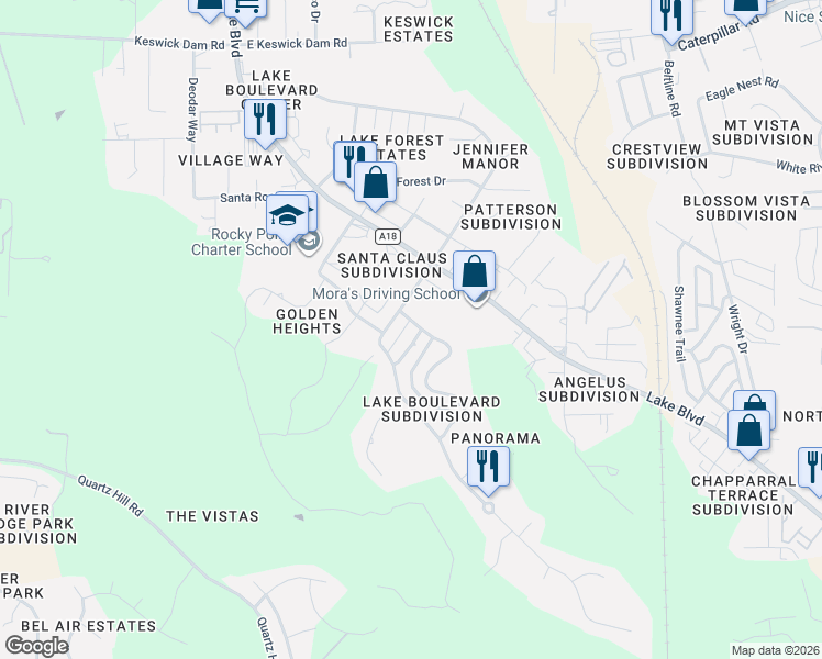 map of restaurants, bars, coffee shops, grocery stores, and more near 830 Middle Street in Redding