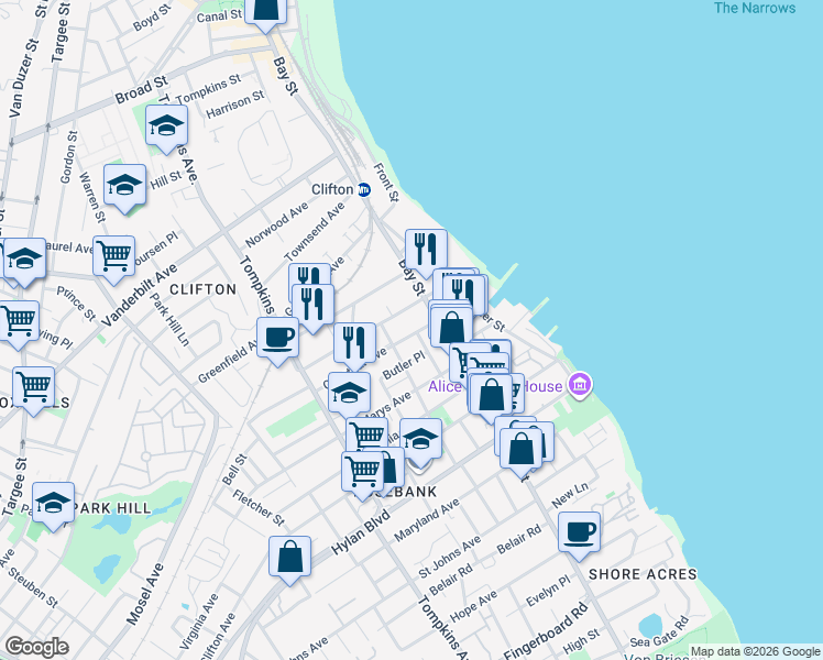 map of restaurants, bars, coffee shops, grocery stores, and more near 41 Chestnut Avenue in Staten Island