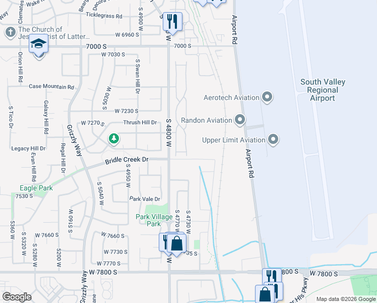 map of restaurants, bars, coffee shops, grocery stores, and more near 7389 Brittany Town Drive in West Jordan