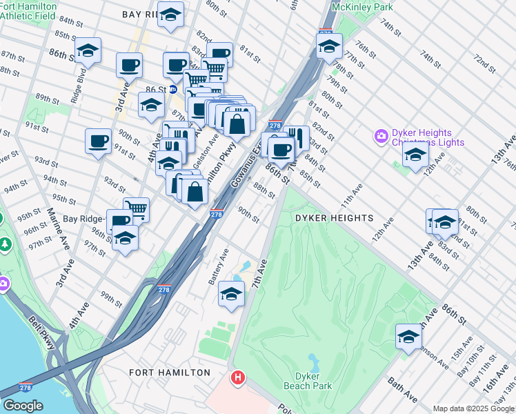 map of restaurants, bars, coffee shops, grocery stores, and more near 641 90th Street in Brooklyn