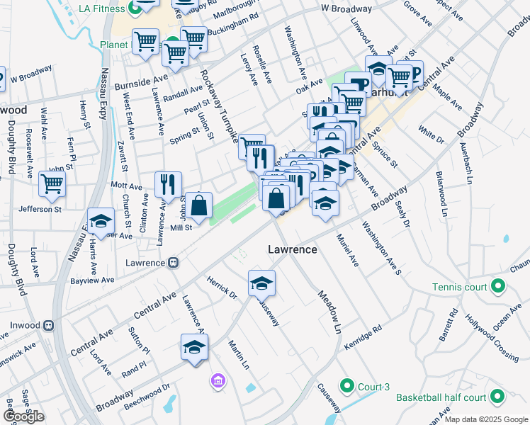 map of restaurants, bars, coffee shops, grocery stores, and more near in Lawrence