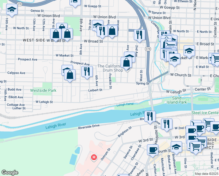 map of restaurants, bars, coffee shops, grocery stores, and more near 630 Leibert Street in Bethlehem