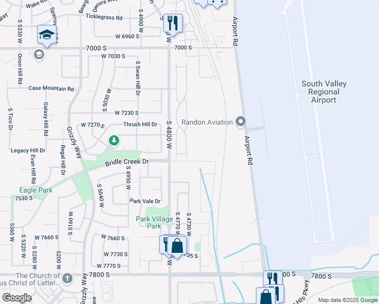 map of restaurants, bars, coffee shops, grocery stores, and more near 7373 Brittany Town Drive in West Jordan