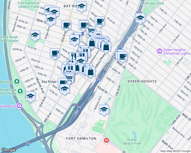 map of restaurants, bars, coffee shops, grocery stores, and more near 144 Gatling Place in Brooklyn