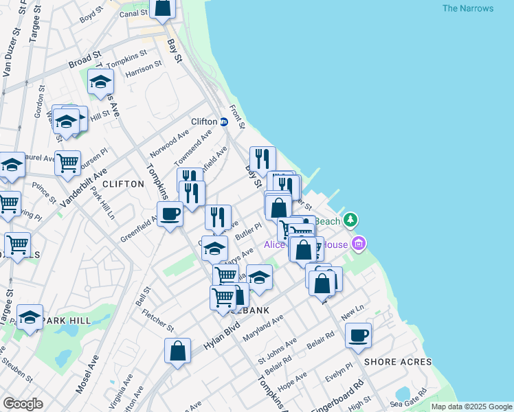map of restaurants, bars, coffee shops, grocery stores, and more near 41 Chestnut Avenue in Staten Island