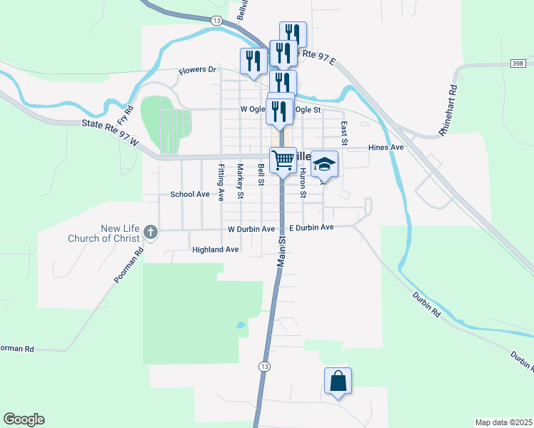 map of restaurants, bars, coffee shops, grocery stores, and more near 230 Main Street in Bellville