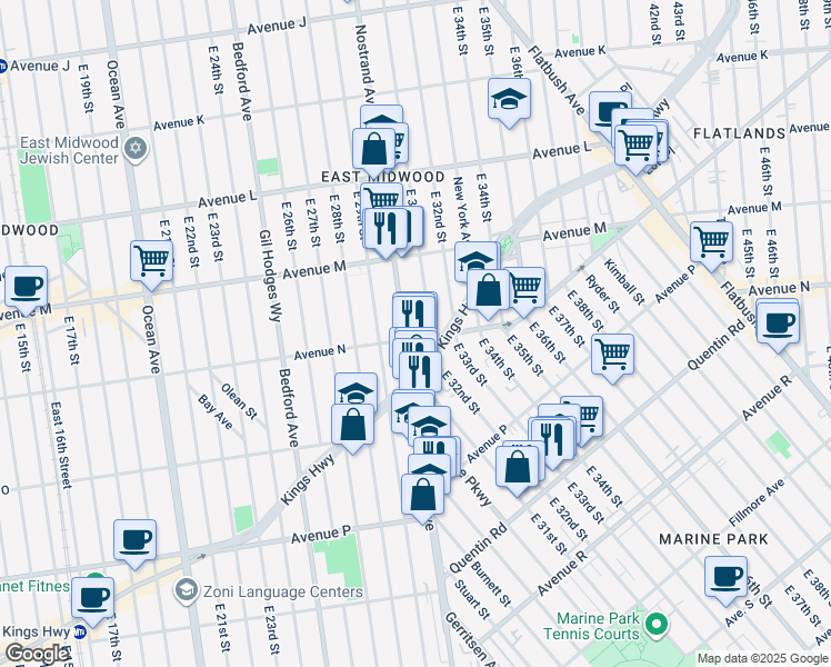 map of restaurants, bars, coffee shops, grocery stores, and more near in Brooklyn