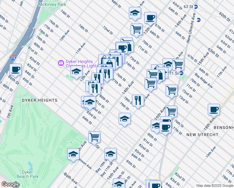 map of restaurants, bars, coffee shops, grocery stores, and more near 7803 14th Avenue in Brooklyn
