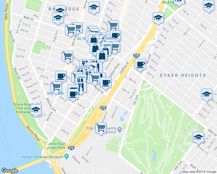 map of restaurants, bars, coffee shops, grocery stores, and more near 144 Gatling Place in Brooklyn