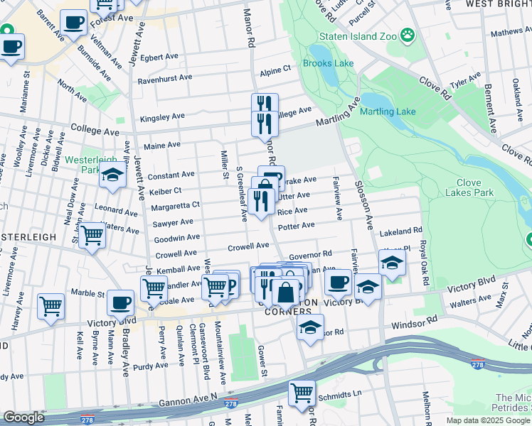 map of restaurants, bars, coffee shops, grocery stores, and more near 436 Manor Road in Staten Island