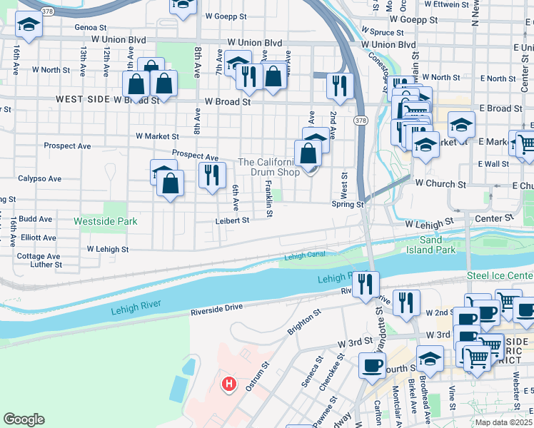 map of restaurants, bars, coffee shops, grocery stores, and more near 630 Leibert Street in Bethlehem