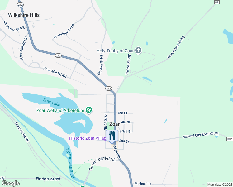 map of restaurants, bars, coffee shops, grocery stores, and more near Dover Zoar Rd NE in Tuscarawas
