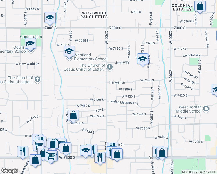 map of restaurants, bars, coffee shops, grocery stores, and more near 7361 South 2700 West in West Jordan