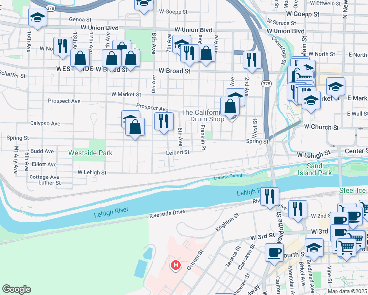 map of restaurants, bars, coffee shops, grocery stores, and more near 711 Leibert Street in Bethlehem