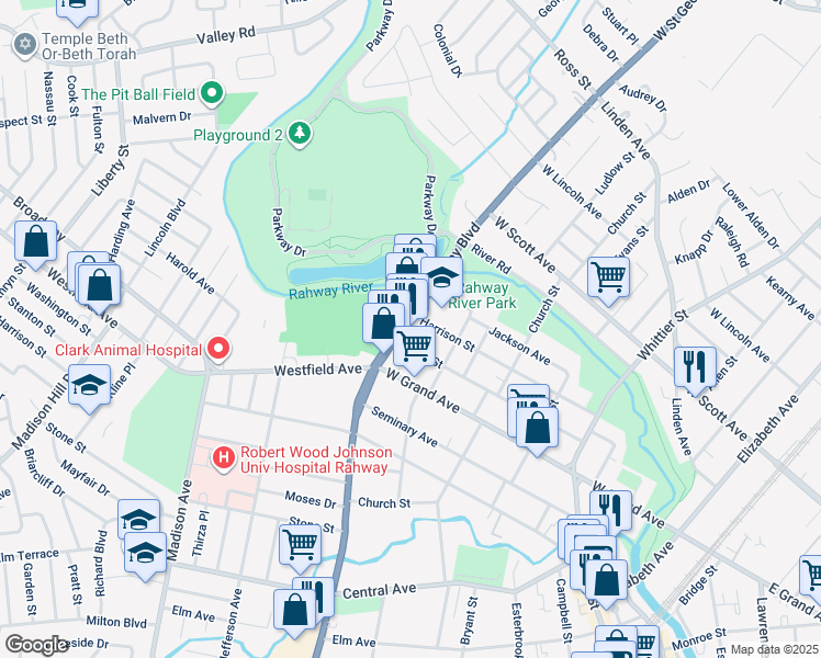 map of restaurants, bars, coffee shops, grocery stores, and more near 757 Union Street in Rahway
