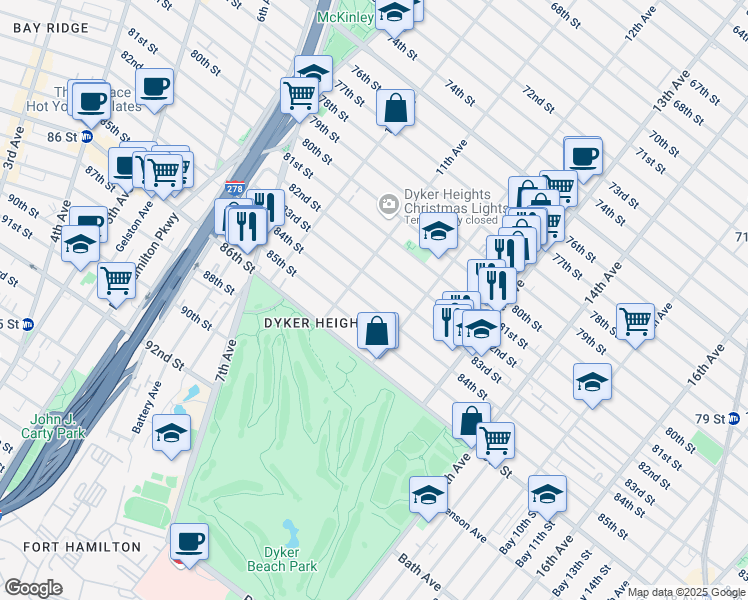 map of restaurants, bars, coffee shops, grocery stores, and more near 1150 84th Street in Brooklyn