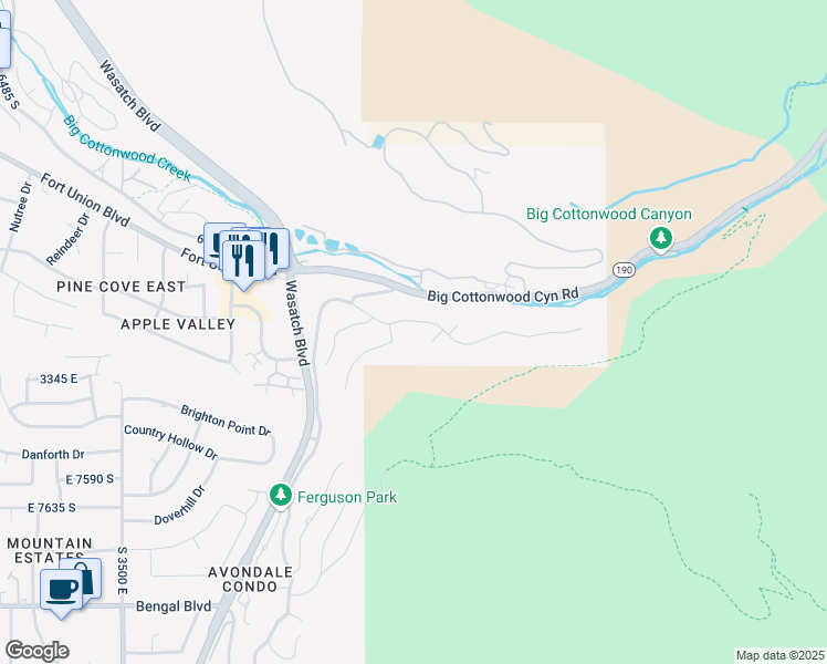 map of restaurants, bars, coffee shops, grocery stores, and more near 3988 Prospector Drive in Cottonwood Heights