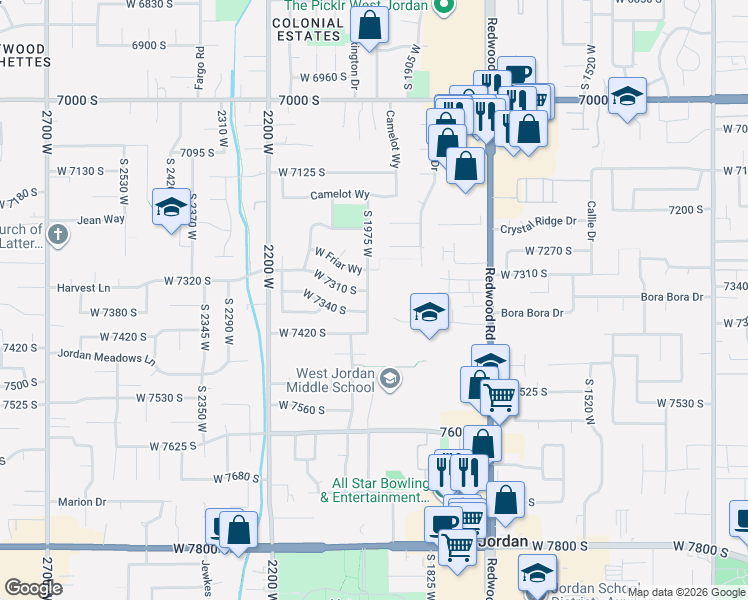 map of restaurants, bars, coffee shops, grocery stores, and more near 7359 South 1975 West in West Jordan