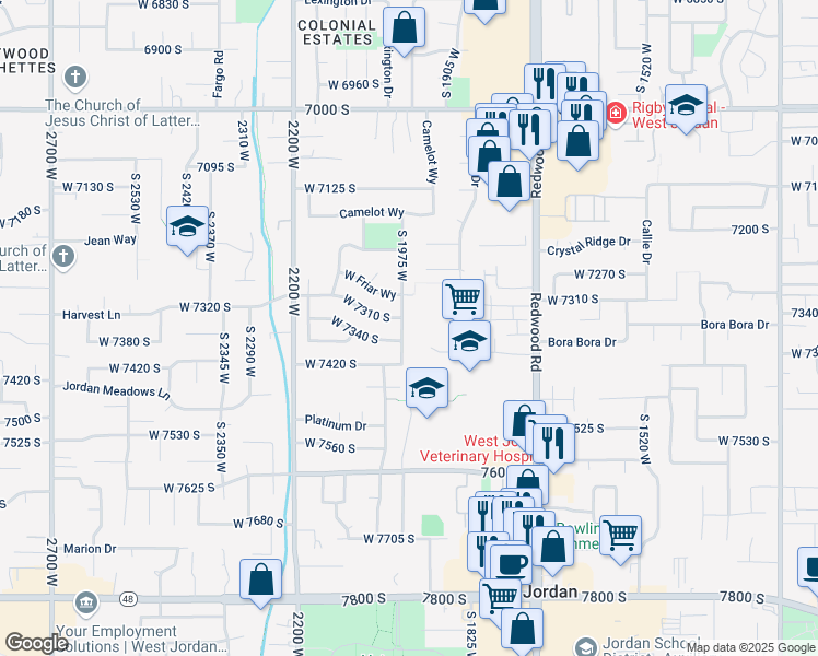 map of restaurants, bars, coffee shops, grocery stores, and more near 7359 South 1975 West in West Jordan