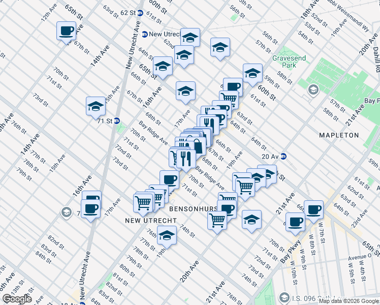 map of restaurants, bars, coffee shops, grocery stores, and more near 6811 18th Avenue in Brooklyn