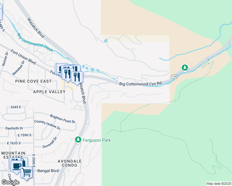 map of restaurants, bars, coffee shops, grocery stores, and more near 3988 Prospector Drive in Cottonwood Heights