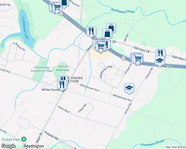 map of restaurants, bars, coffee shops, grocery stores, and more near 105 Sorrell Court in Hunterdon County
