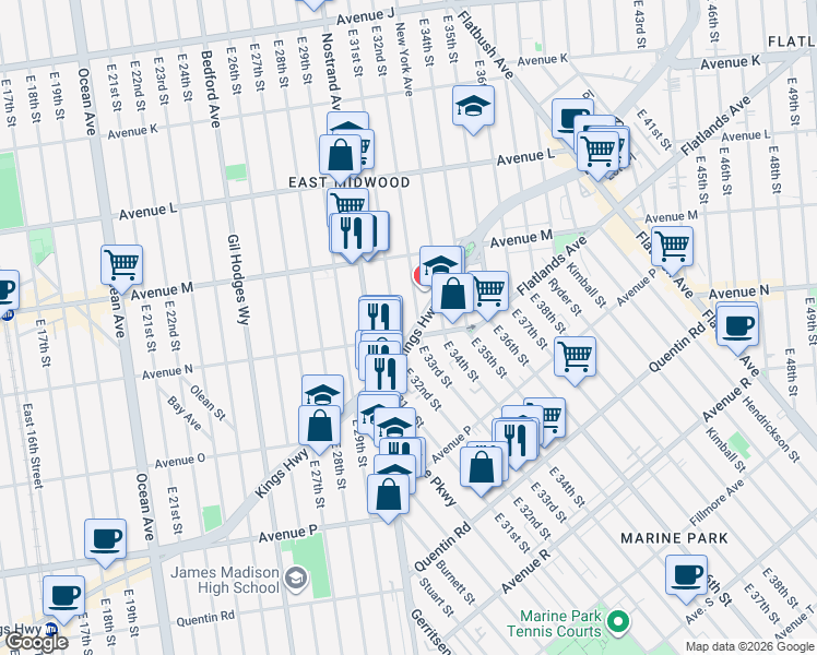map of restaurants, bars, coffee shops, grocery stores, and more near in Brooklyn