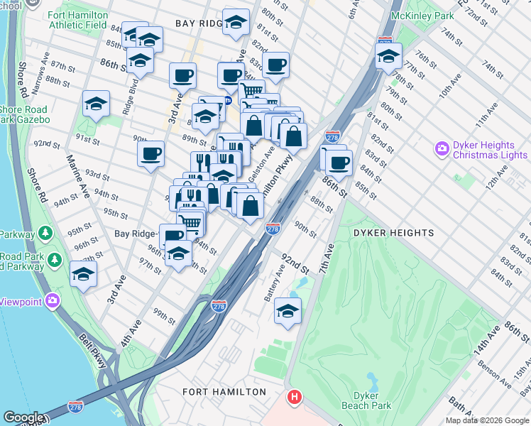 map of restaurants, bars, coffee shops, grocery stores, and more near in Brooklyn