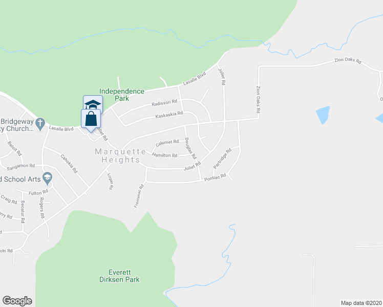 map of restaurants, bars, coffee shops, grocery stores, and more near 399 Hamilton Road in Marquette Heights