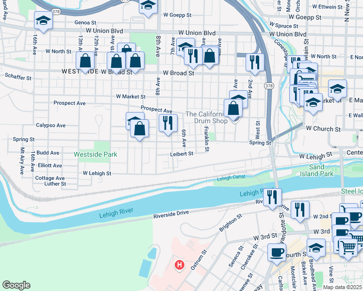 map of restaurants, bars, coffee shops, grocery stores, and more near 711 Leibert Street in Bethlehem