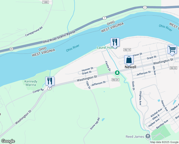 map of restaurants, bars, coffee shops, grocery stores, and more near County Highway 66/12 in Newell
