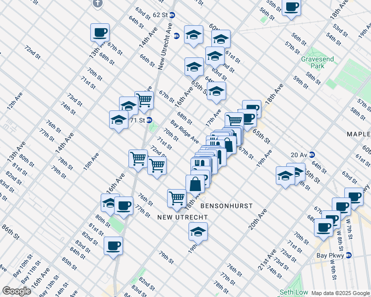 map of restaurants, bars, coffee shops, grocery stores, and more near 7002 17th Avenue in Brooklyn