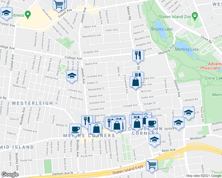 map of restaurants, bars, coffee shops, grocery stores, and more near 48 Sawyer Avenue in Staten Island
