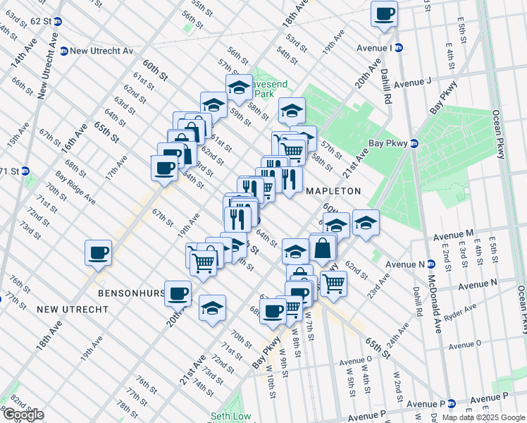 map of restaurants, bars, coffee shops, grocery stores, and more near 2015 64th Street in Brooklyn
