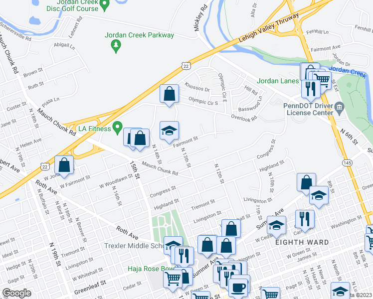 map of restaurants, bars, coffee shops, grocery stores, and more near 1241 North 13th Street in Fullerton