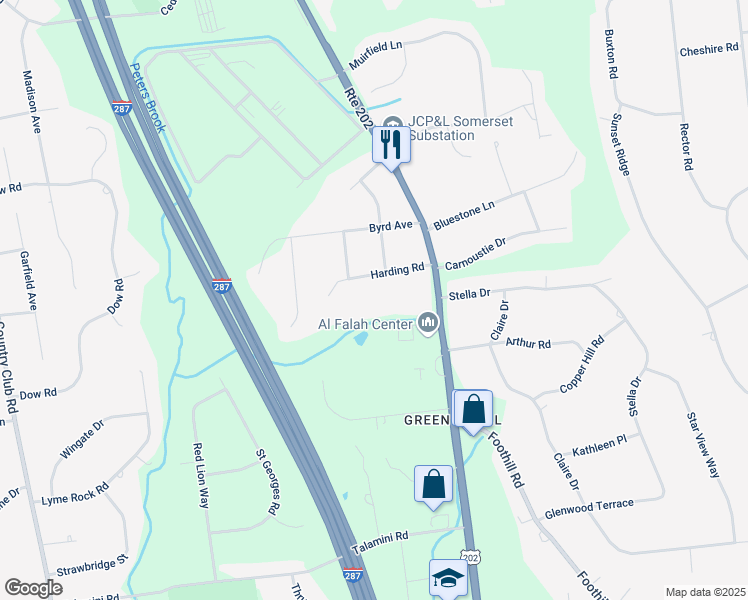 map of restaurants, bars, coffee shops, grocery stores, and more near 772 Harding Road in Bridgewater