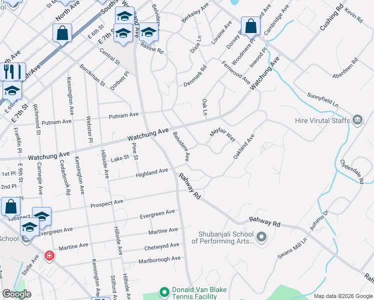map of restaurants, bars, coffee shops, grocery stores, and more near 919 Belvidere Avenue in Plainfield
