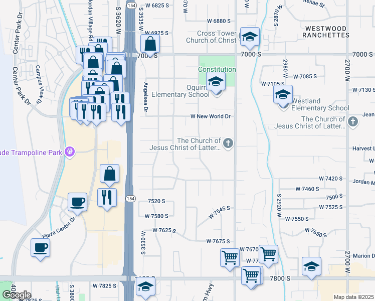 map of restaurants, bars, coffee shops, grocery stores, and more near 3369 Porter Circle in West Jordan